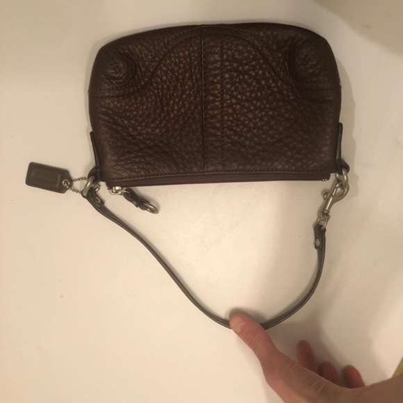 Coach brown pebbled leather mini bag wristlet